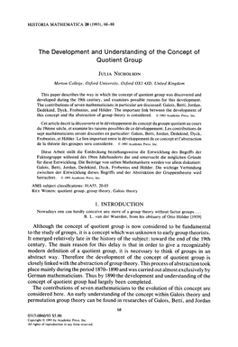 The Development and Understanding of the Concept of Quotient Group