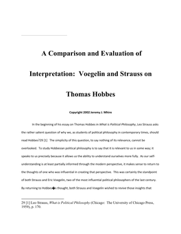 Voegelin and Strauss on Thomas Hobbes