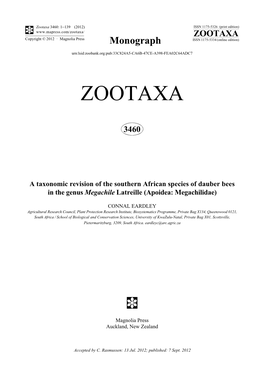 Zootaxa 3460: 1–139 (2012) ISSN 1175-5326 (Print Edition) ZOOTAXA Copyright © 2012 · Magnolia Press Monograph ISSN 1175-5334 (Online Edition)