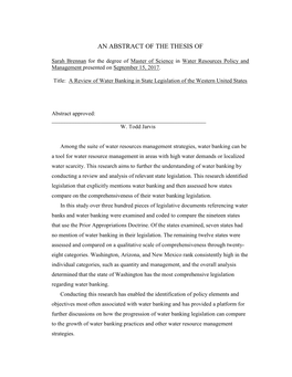 An Abstract of the Thesis Of