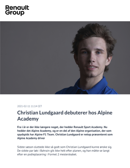 Christian Lundgaard Debuterer Hos Alpine Academy
