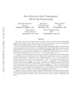 Data Structures Meet Cryptography: 3SUM with Preprocessing