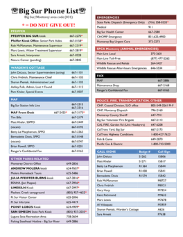 Big Sur Phone List