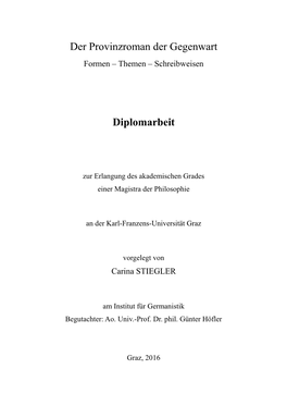 Der Provinzroman Der Gegenwart Diplomarbeit