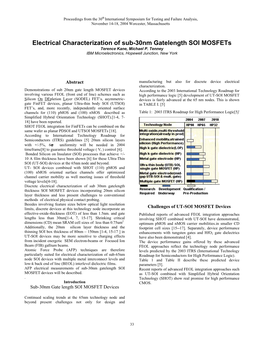 Electrical Characterization of Sub-30Nm Gatelength SOI Mosfets Terence Kane, Michael P