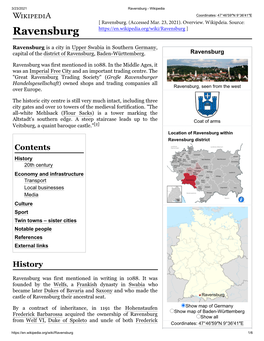Ravensburg - Wikipedia Coordinates: 47°46′59″N 9°36′41″E [ Ravensburg