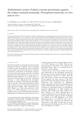 Anthelmintic Action of Plant Cysteine Proteinases Against the Rodent Stomach Nematode, Protospirura Muricola, in Vitro and in Vivo