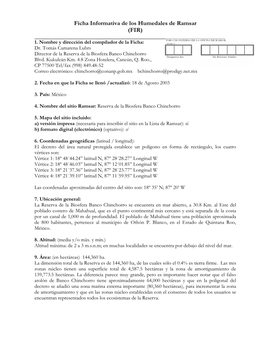 Ficha Informativa De Los Humedales De Ramsar (FIR)