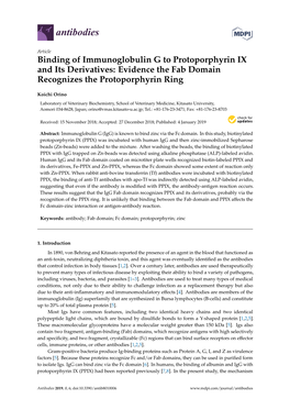 Binding of Immunoglobulin G to Protoporphyrin IX and Its Derivatives: Evidence the Fab Domain Recognizes the Protoporphyrin Ring