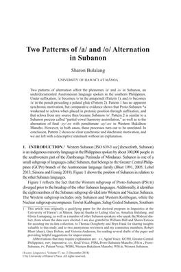 Two Patterns of /A/ and /O/ Alternation in Subanon