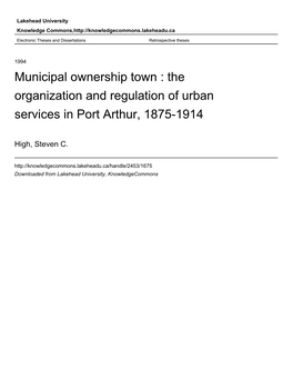The Organization and Regulation of Urban Services in Port Arthur, 1875-1914
