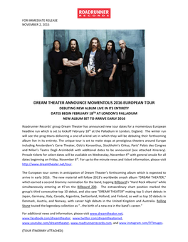 Dream Theater Announce Momentous 2016 European Tour