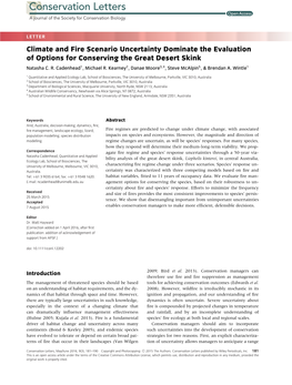 Climate and Fire Scenario Uncertainty Dominate the Evaluation of Options for Conserving the Great Desert Skink Natasha C