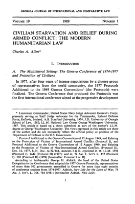 Civilian Starvation and Relief During Armed Conflict: the Modern Humanitarian Law