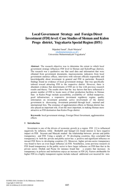 FDI) Level: Case Studies of Sleman and Kulon Progo District, Yogyakarta Special Region (DIY)