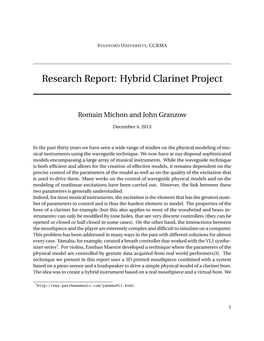 Research Report: Hybrid Clarinet Project