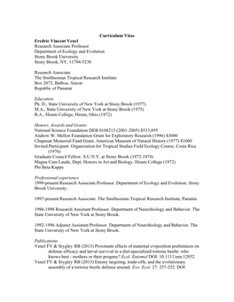 Fredric Vincent Vencl Research Associate Professor Department of Ecology and Evolution Stony Brook University Stony Brook, NY, 11794-5230