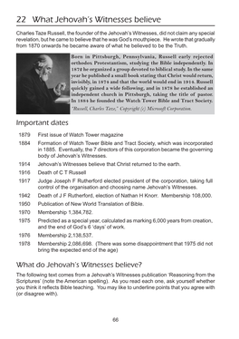 22 What Jehovah's Witnesses Believe