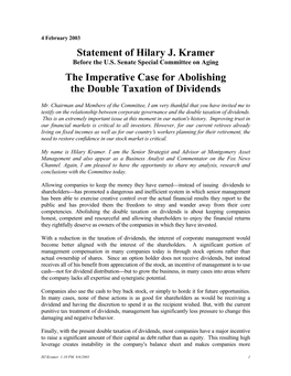 Statement of Hilary J. Kramer the Imperative Case for Abolishing The