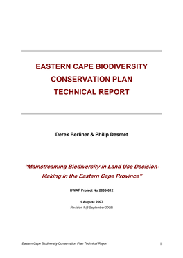 Eastern Cape Biodiversity Conservation Plan Technical Report