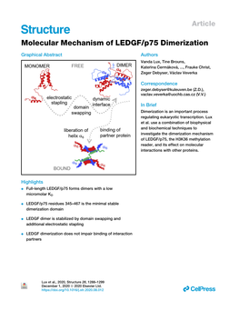 Molecular Mechanism of LEDGF/P75 Dimerization