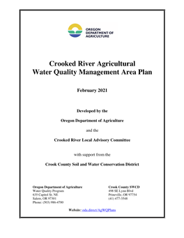 Crooked River Agricultural Water Quality Management Area Plan