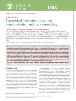 Categorical Perception in Animal Communication and Decision-Making