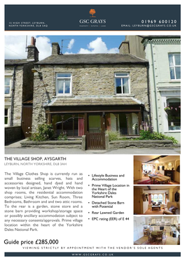 Guide Price £285,000 VIEWING STRICTLY by APPOINTMENT with the VENDOR’S SOLE AGENTS