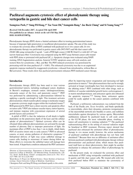 Paclitaxel Augments Cytotoxic Effect of Photodynamic Therapy Using Verteporﬁn in Gastric and Bile Duct Cancer Cells