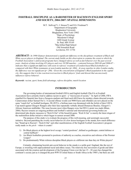 Football Discipline As a Barometer of Racism in English Sport and Society, 2004-2007: Spatial Dimensions