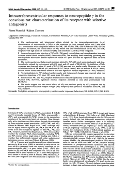 Intracerebroventricular Responses to Neuropeptide Y in the Antagonists