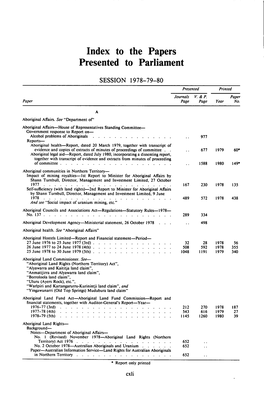 Index to the Papers Presented to Parliament