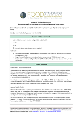 Imported Food Risk Statement Uncooked Ready-To-Eat Dried Meat and Staphylococcal Enterotoxin