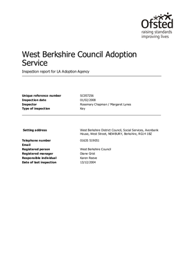 West Berkshire Council Adoption Service Inspection Report for LA Adoption Agency