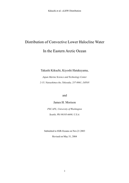 Distribution of Convective Lower Halocline Water in the Eastern