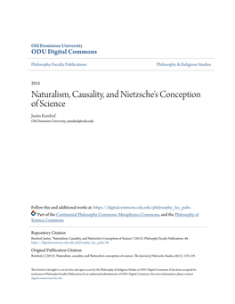 Naturalism, Causality, and Nietzsche's Conception of Science Justin Remhof Old Dominion University, Jremhof@Odu.Edu