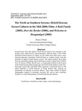 Hybrid Korean Screen Cultures in the Mid-2000S Films a Bold Family (2005), Over the Border (2006), and Welcome to Dongmakgol (2005)