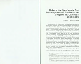 State-Sponsored Reclamation Projects in Colorado, 1888-1903