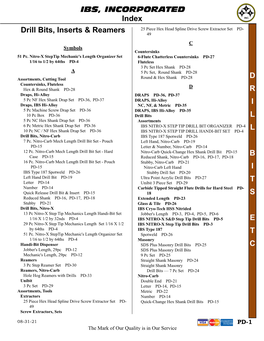 IBS, Incorporated D R I L L B I T S E T C Index Drill