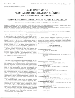 Saturniidae of 'Los Altos De Chiapas," Mexico (Lepidoptera: Bombycoidea)