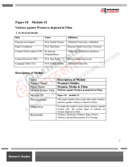 Paper-10 Module-21 Violence Against Women As Depicted in Films