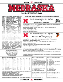 NEBRASKA 2014-15 Wrestling 2014-15 Schedule (12-1, 8-1 Big Ten) Date Opponent/Tournament Time/Result Huskers Journey East to Finish Dual Season Nov