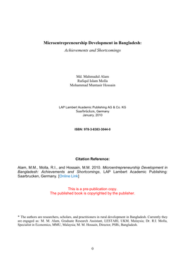 Microentrepreneurship Development in Bangladesh: Achievements and Shortcomings