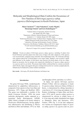 Molecular and Morphological Data Confirm the Occurrence of Two