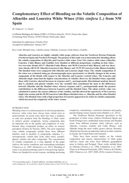 Complementary Effect of Blending on the Volatile Composition of Albariño and Loureira White Wines (Vitis Vinifera L.) from NW Spain