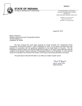 State of Indiana an Equal Opportunity Employer State Board of Accounts 302 West Washington Street Room E418 Indianapolis, Indiana 46204-2765