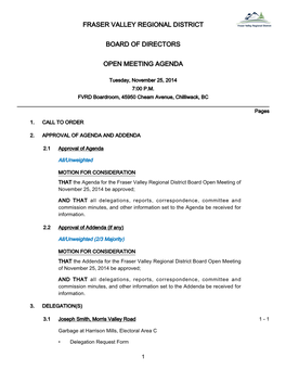 Fraser Valley Regional District Regional and Corporate Services Committee Open Meeting November 12, 2014 Page | 2