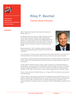 Riley P. Bechtel Paragraph with INFRASTRUCTURE Sidebar Bullet Style MINING & METALS Chairman, Board of Directors Applied