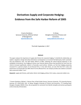 Derivatives Supply and Corporate Hedging: Evidence from the Safe Harbor Reform of 2005