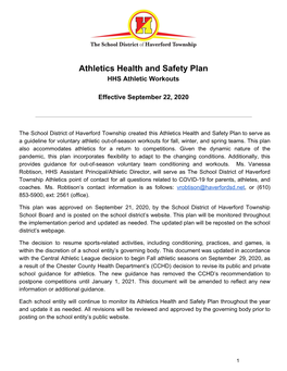 Athletics Health and Safety Plan HHS Athletic Workouts